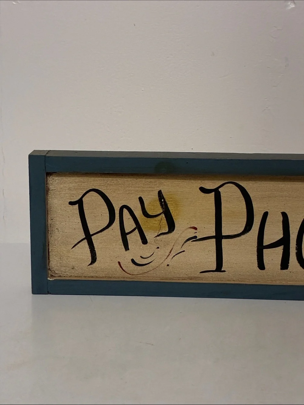 Vintage-Inspired 'Pay Phone' Wooden Wall Sign in Teal and Cream
